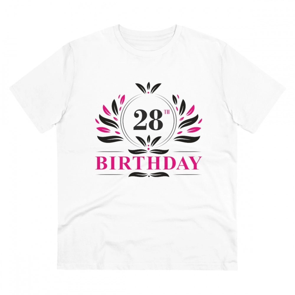 Men's PC Cotton 28th Birthday Printed T Shirt (Color: White, Thread Count: 180GSM)