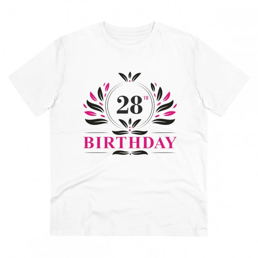 Men's PC Cotton 28th Birthday Printed T Shirt (Color: White, Thread Count: 180GSM)