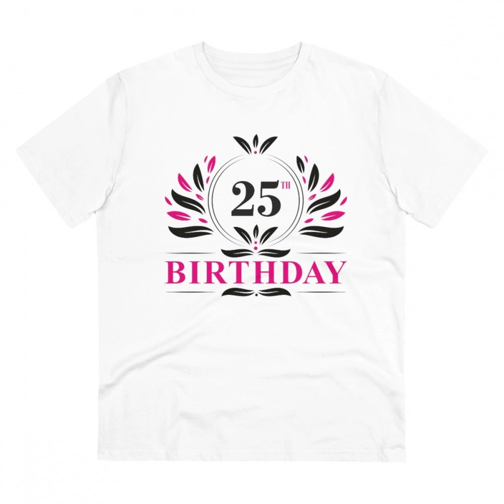 Men's PC Cotton 25th Birthday Printed T Shirt (Color: White, Thread Count: 180GSM)