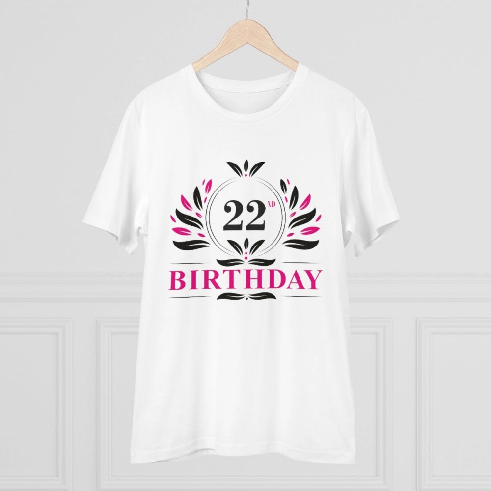 Men's PC Cotton 22nd Birthday Printed T Shirt (Color: White, Thread Count: 180GSM)