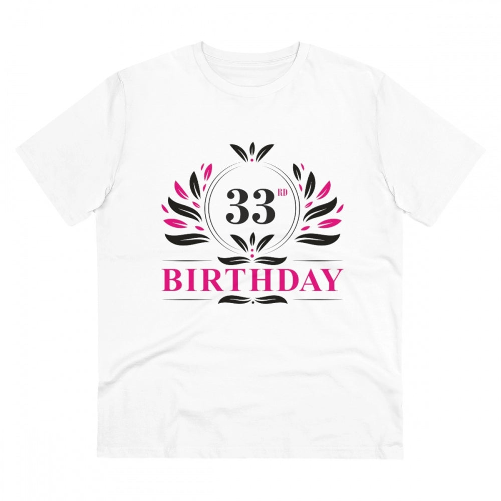 Men's PC Cotton 33rd Birthday Printed T Shirt (Color: White, Thread Count: 180GSM)