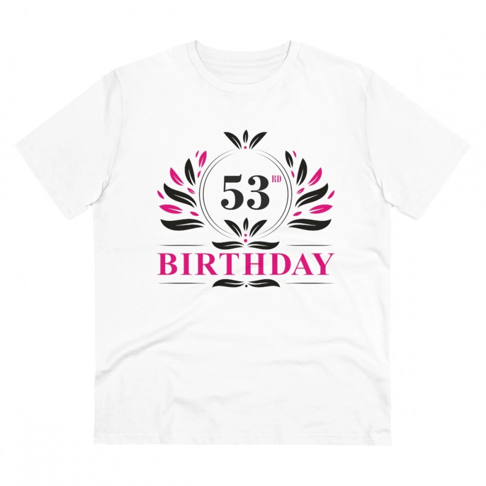 Men's PC Cotton 53rd Birthday Printed T Shirt (Color: White, Thread Count: 180GSM)