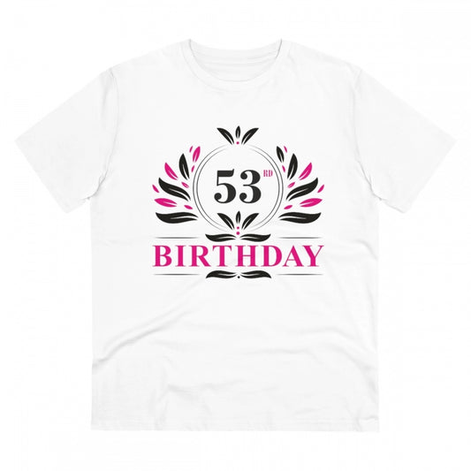 Men's PC Cotton 53rd Birthday Printed T Shirt (Color: White, Thread Count: 180GSM)