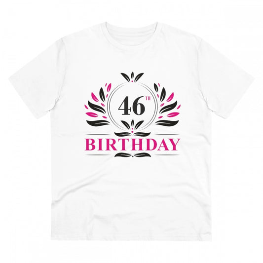 Men's PC Cotton 46th Birthday Printed T Shirt (Color: White, Thread Count: 180GSM)