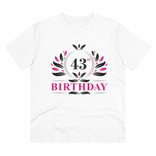 Men's PC Cotton 43rd Birthday Printed T Shirt (Color: White, Thread Count: 180GSM)
