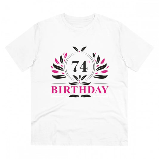 Men's PC Cotton 74th Birthday Printed T Shirt (Color: White, Thread Count: 180GSM)