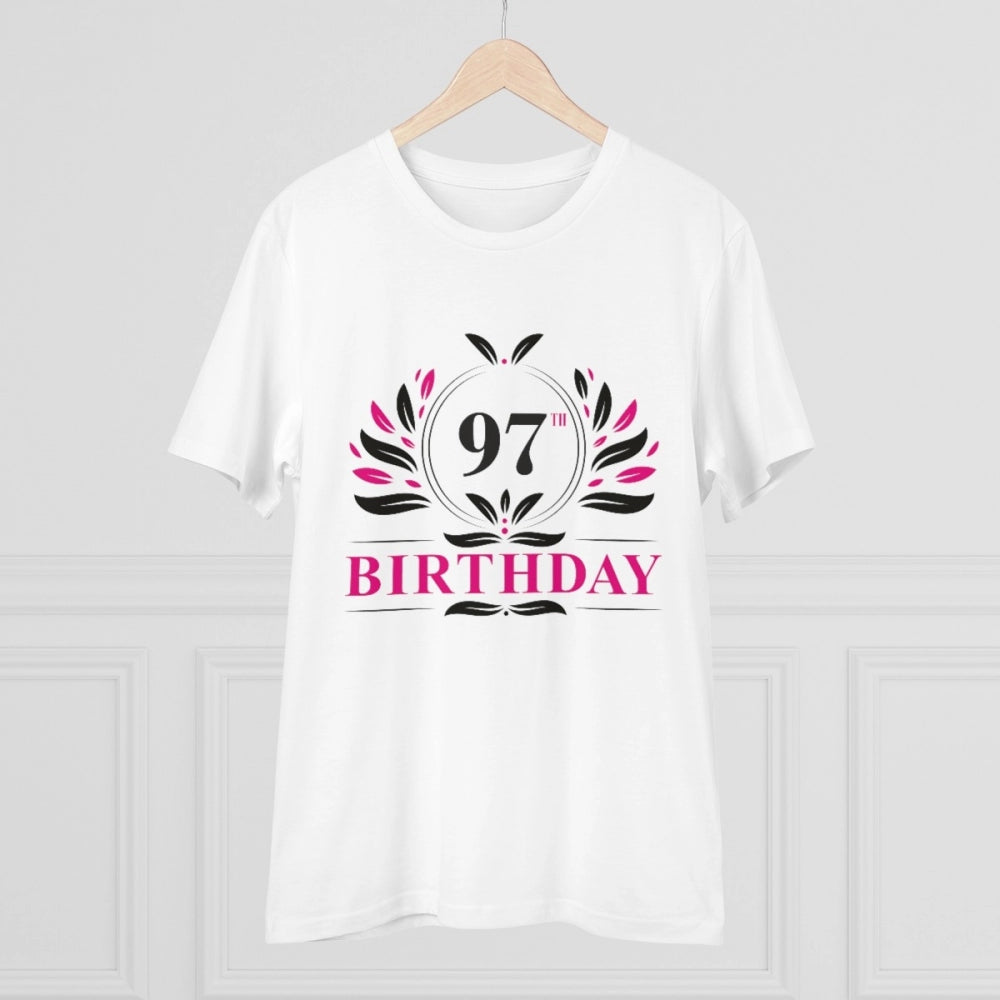 Men's PC Cotton 97th Birthday Printed T Shirt (Color: White, Thread Count: 180GSM)