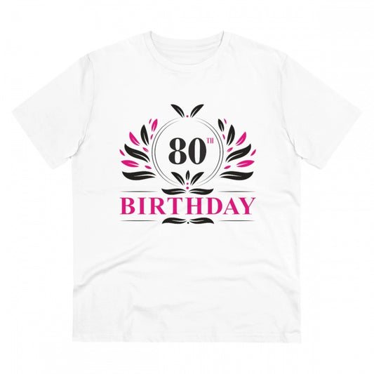 Men's PC Cotton 80th Birthday Printed T Shirt (Color: White, Thread Count: 180GSM)