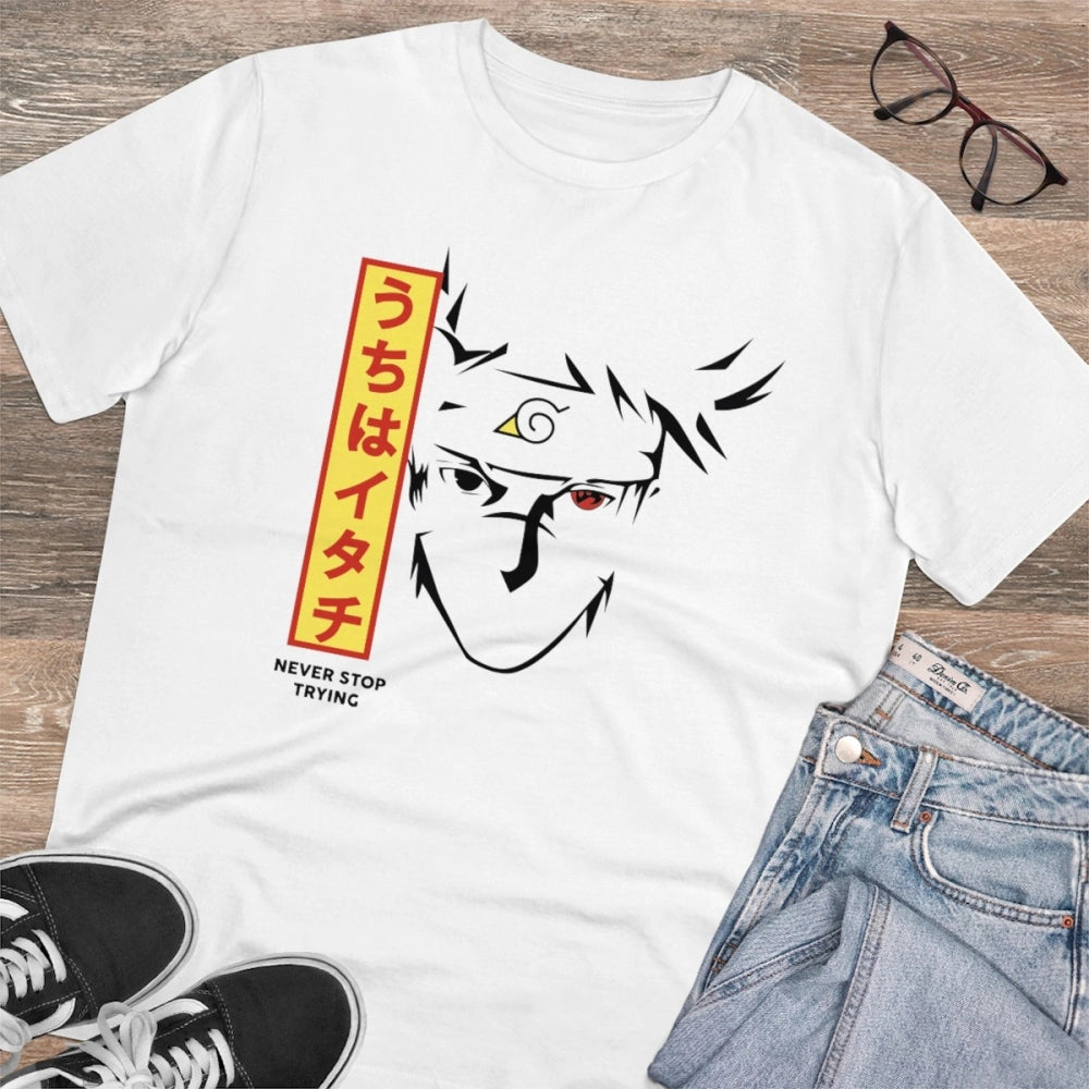 Men's PC Cotton Kunffo Printed T Shirt (Color: White, Thread Count: 180GSM)