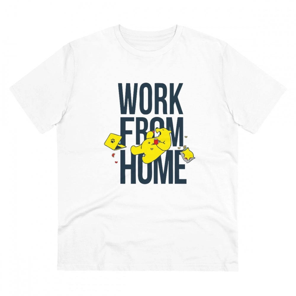 Men's PC Cotton Work From Home Desing Printed T Shirt (Color: White, Thread Count: 180GSM)