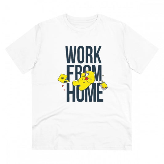 Men's PC Cotton Work From Home Desing Printed T Shirt (Color: White, Thread Count: 180GSM)