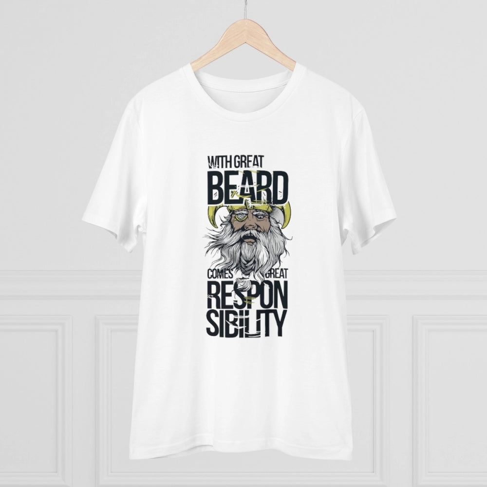 Men's PC Cotton With Great Beard Comes Printed T Shirt (Color: White, Thread Count: 180GSM)