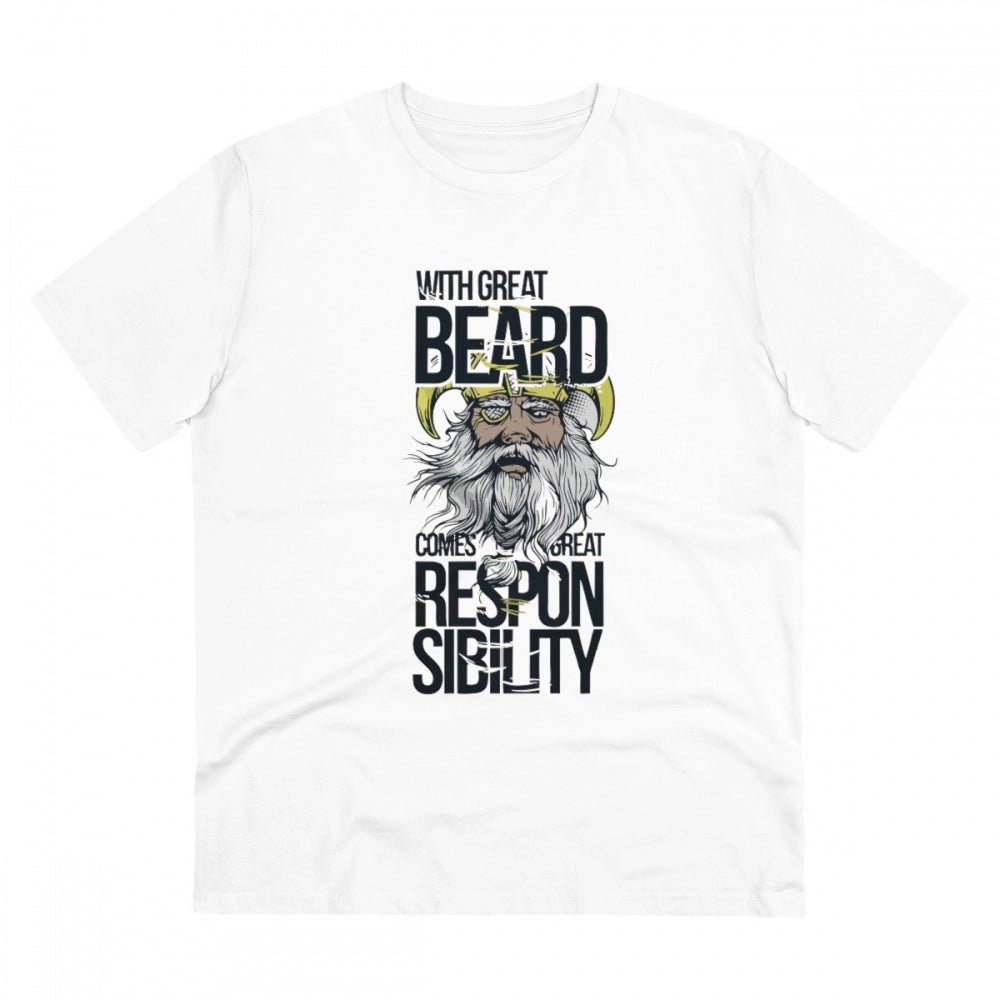 Men's PC Cotton With Great Beard Comes Printed T Shirt (Color: White, Thread Count: 180GSM)