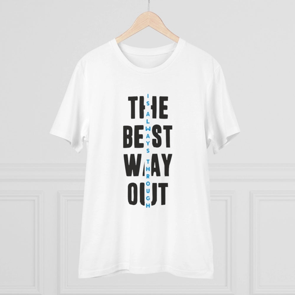 Men's PC Cotton The Best Way Out Printed T Shirt (Color: White, Thread Count: 180GSM)