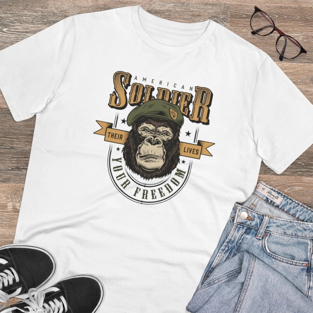 Men's PC Cotton Gorila Desing Printed T Shirt (Color: White, Thread Count: 180GSM)