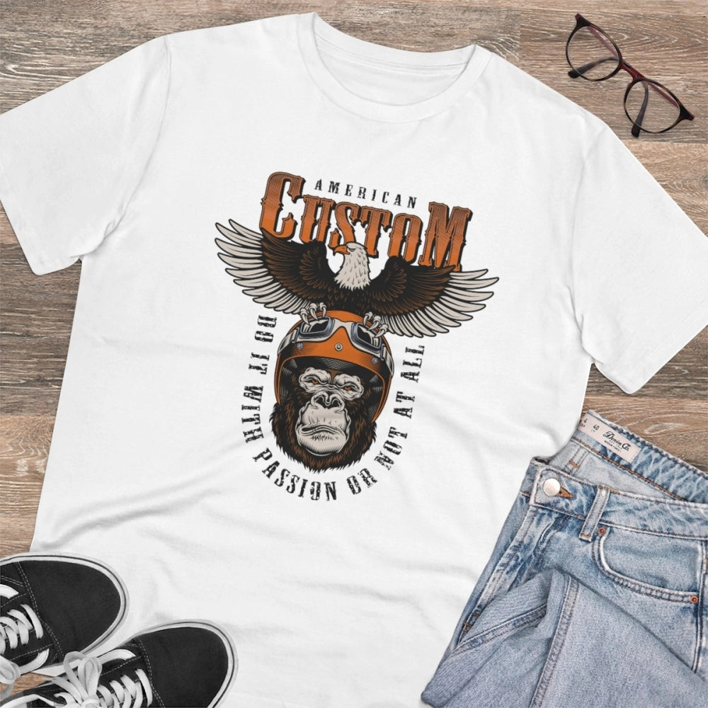 Men's PC Cotton Gorila Desing Printed T Shirt (Color: White, Thread Count: 180GSM)