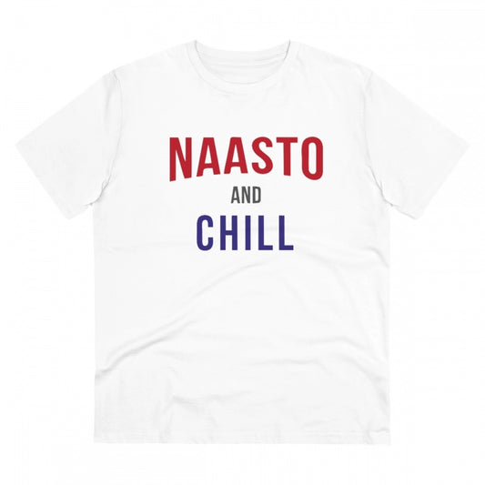 Men's PC Cotton Nasto And Chill Printed T Shirt (Color: White, Thread Count: 180GSM)