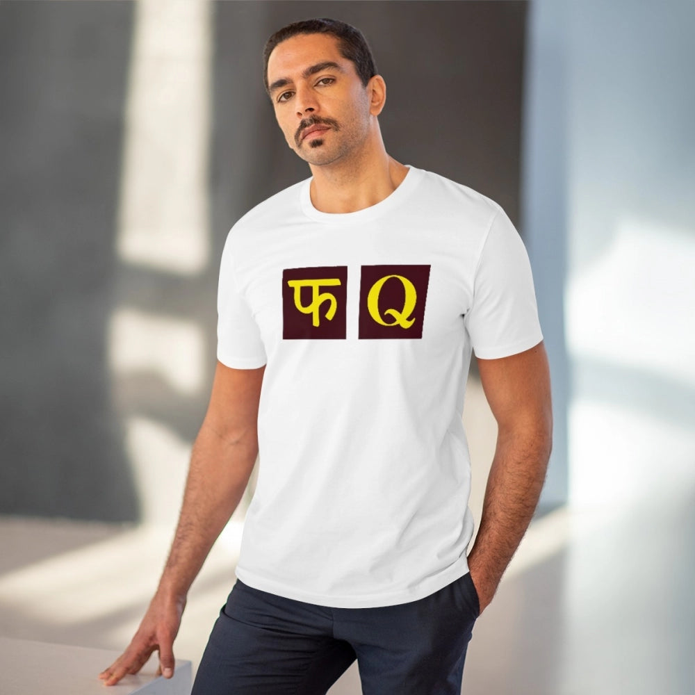 Men's PC Cotton Fq Printed T Shirt (Color: White, Thread Count: 180GSM)