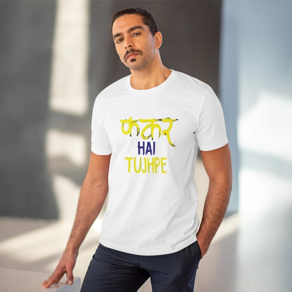 Men's PC Cotton Phakar Hai Tuhjpe Printed T Shirt (Color: White, Thread Count: 180GSM)