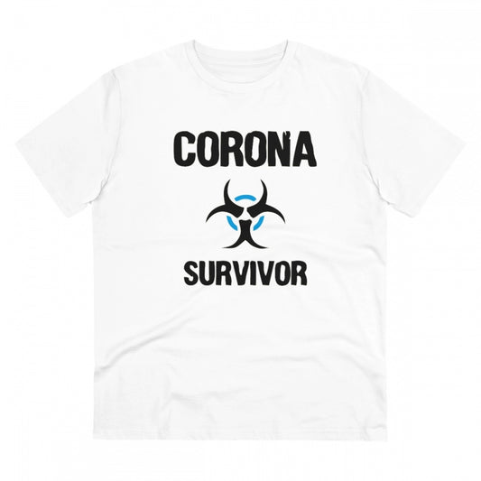 Men's PC Cotton Corona Survivor Printed T Shirt (Color: White, Thread Count: 180GSM)
