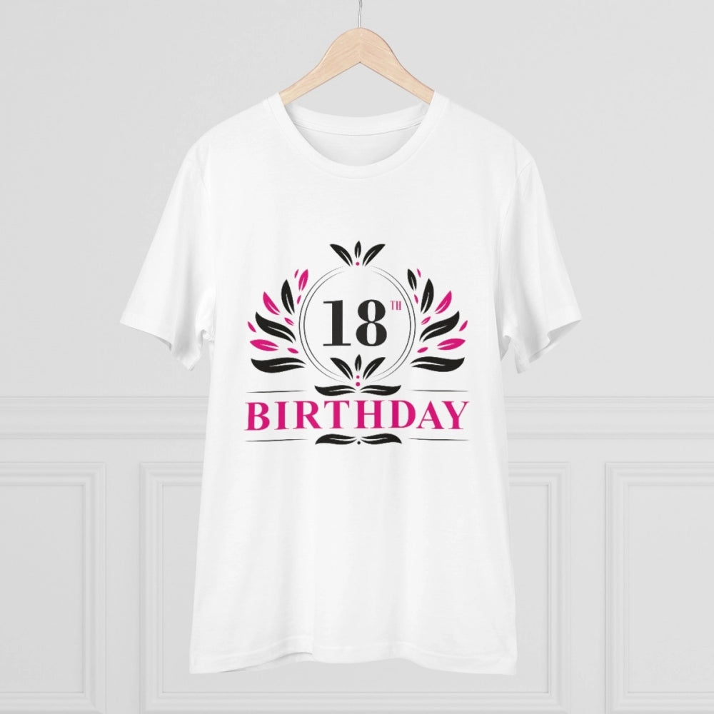 Men's PC Cotton 18th Birthday Printed T Shirt (Color: White, Thread Count: 180GSM)