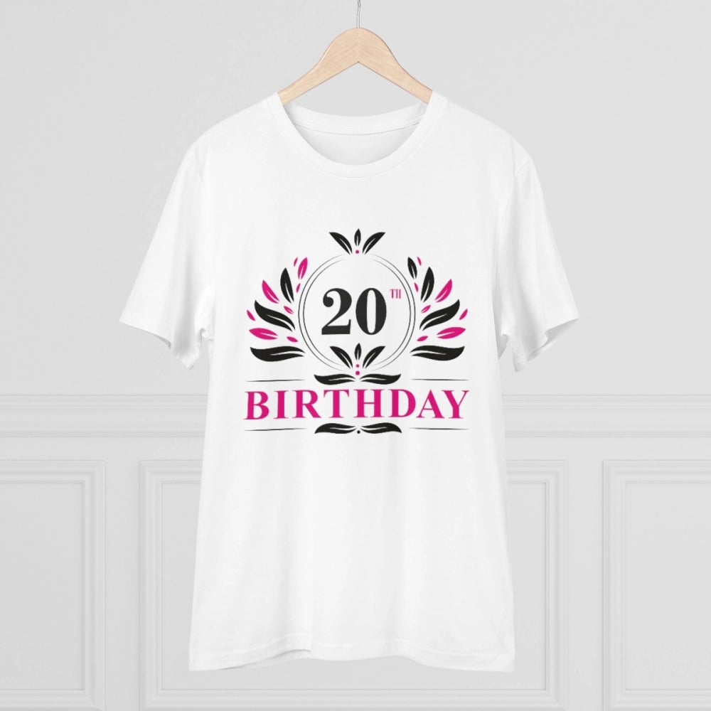 Men's PC Cotton 20th Birthday Printed T Shirt (Color: White, Thread Count: 180GSM)