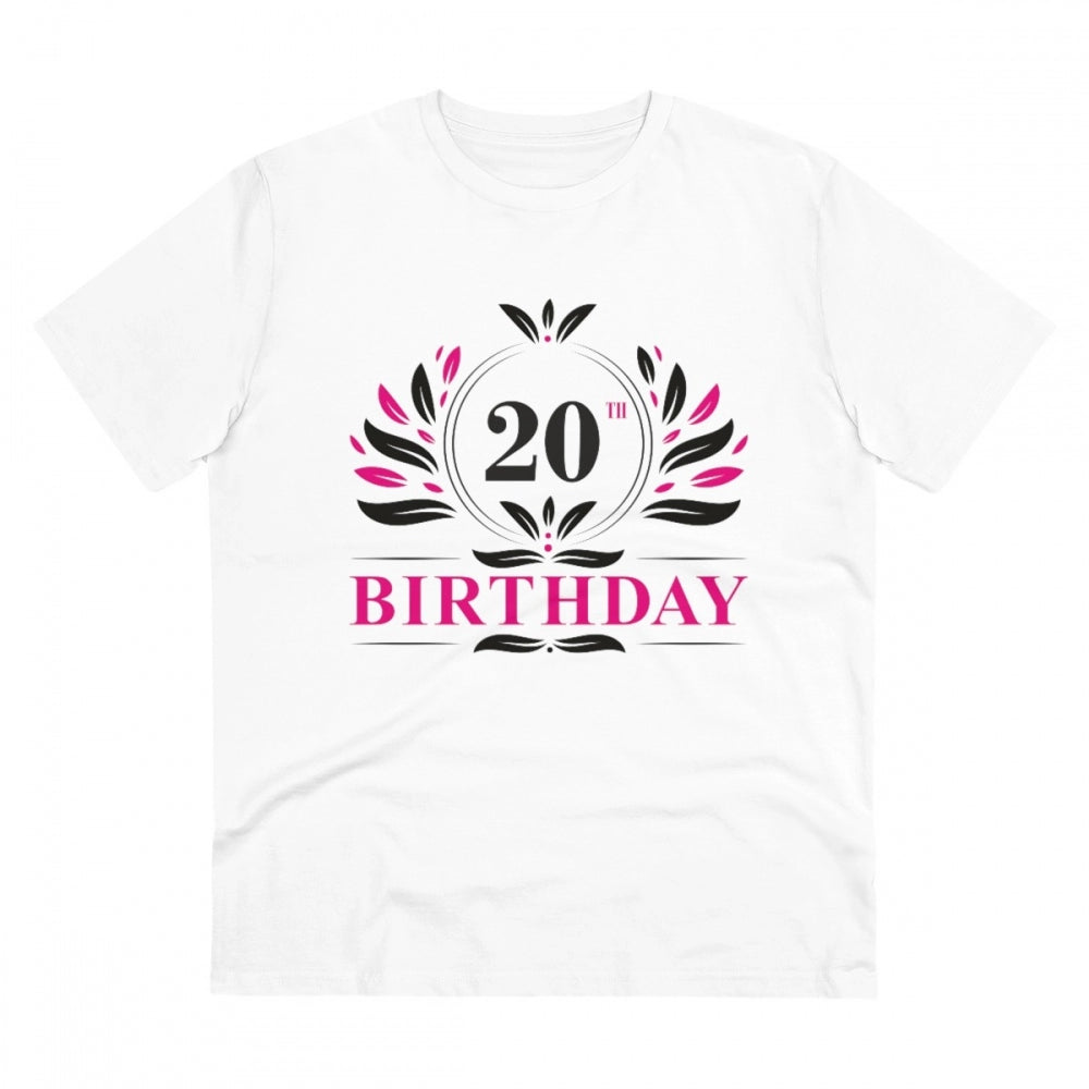 Men's PC Cotton 20th Birthday Printed T Shirt (Color: White, Thread Count: 180GSM)