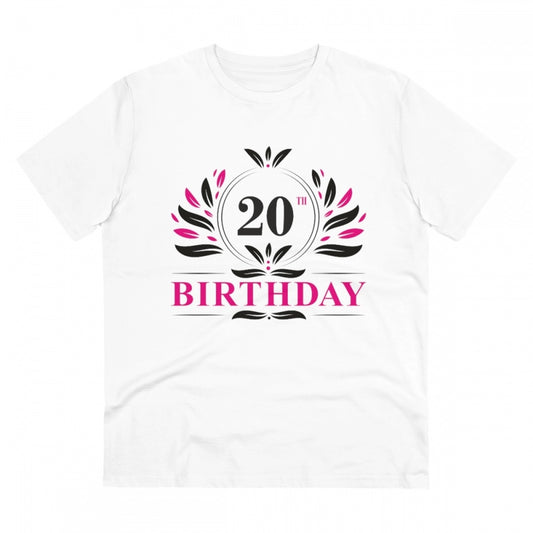 Men's PC Cotton 20th Birthday Printed T Shirt (Color: White, Thread Count: 180GSM)