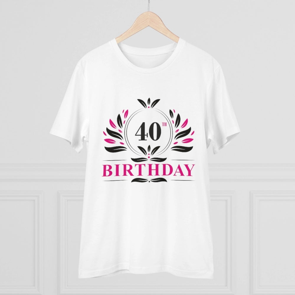 Men's PC Cotton 40th Birthday Printed T Shirt (Color: White, Thread Count: 180GSM)
