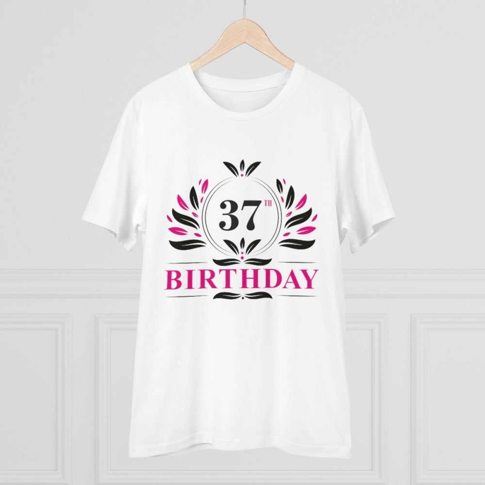 Men's PC Cotton 37th Birthday Printed T Shirt (Color: White, Thread Count: 180GSM)
