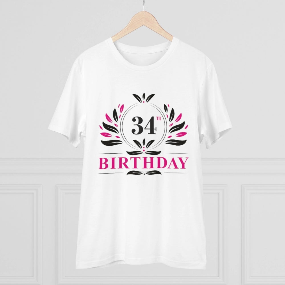 Men's PC Cotton 34th Birthday Printed T Shirt (Color: White, Thread Count: 180GSM)