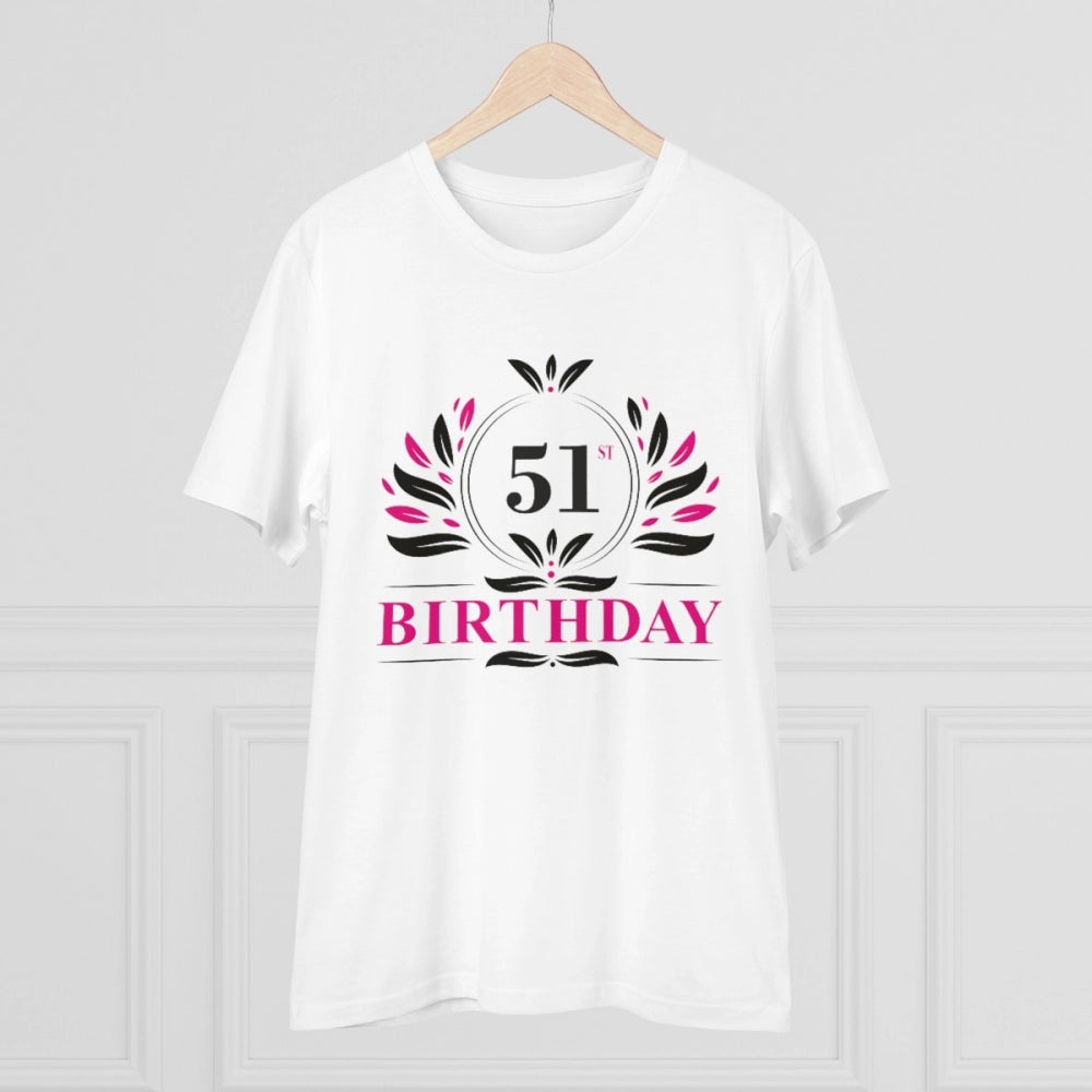 Men's PC Cotton 51st Birthday Printed T Shirt (Color: White, Thread Count: 180GSM)