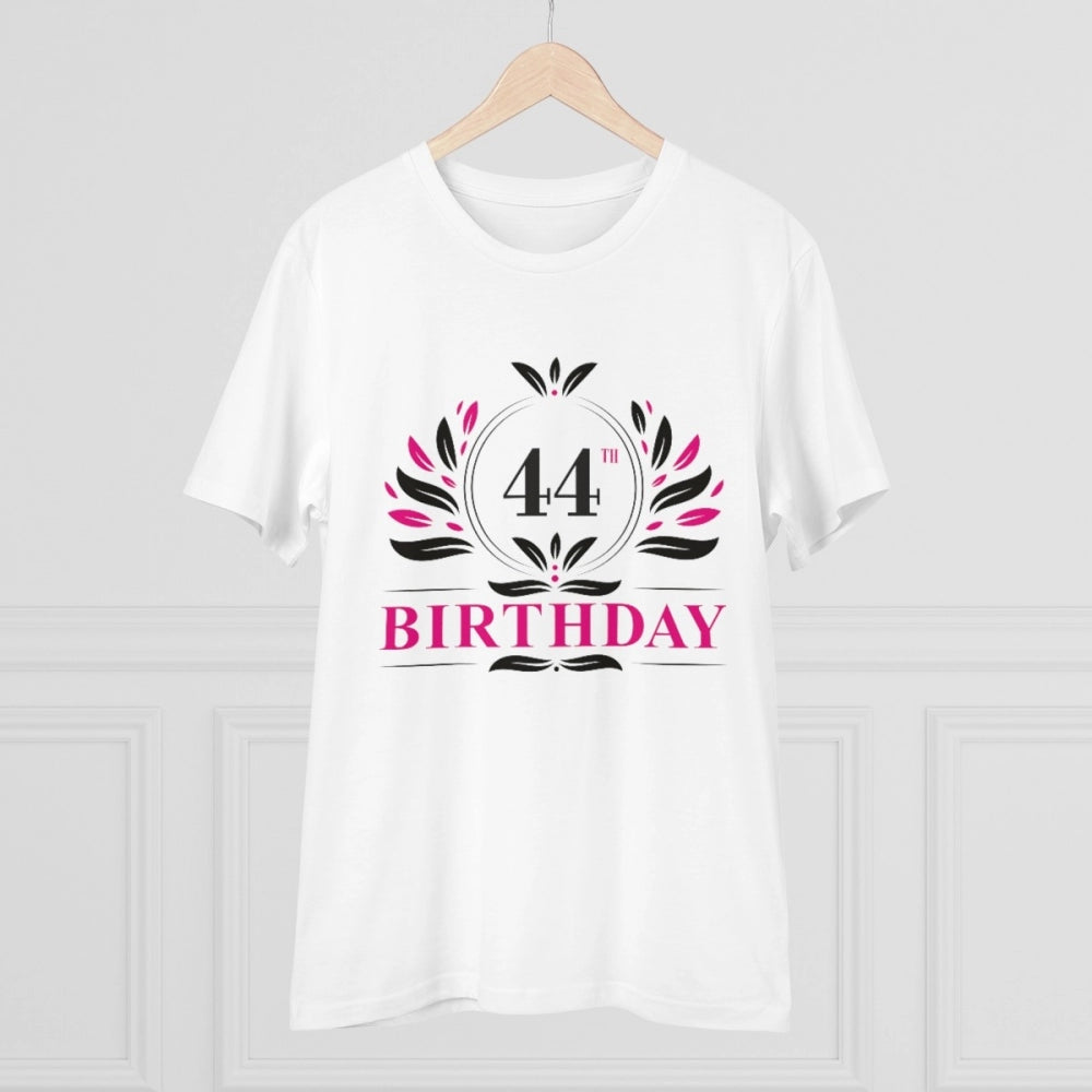 Men's PC Cotton 44th Birthday Printed T Shirt (Color: White, Thread Count: 180GSM)