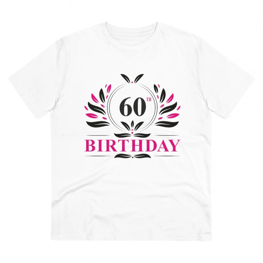 Men's PC Cotton 60th Birthday Printed T Shirt (Color: White, Thread Count: 180GSM)