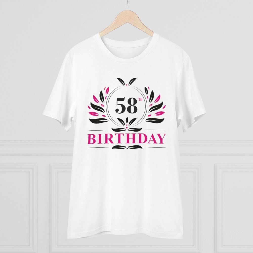 Men's PC Cotton 58th Birthday Printed T Shirt (Color: White, Thread Count: 180GSM)