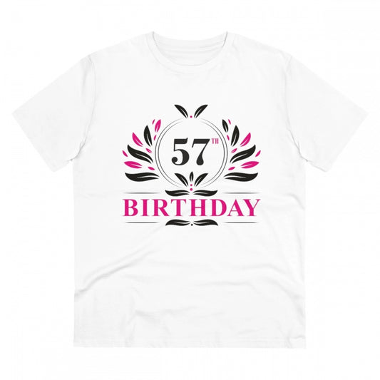 Men's PC Cotton 57th Birthday Printed T Shirt (Color: White, Thread Count: 180GSM)