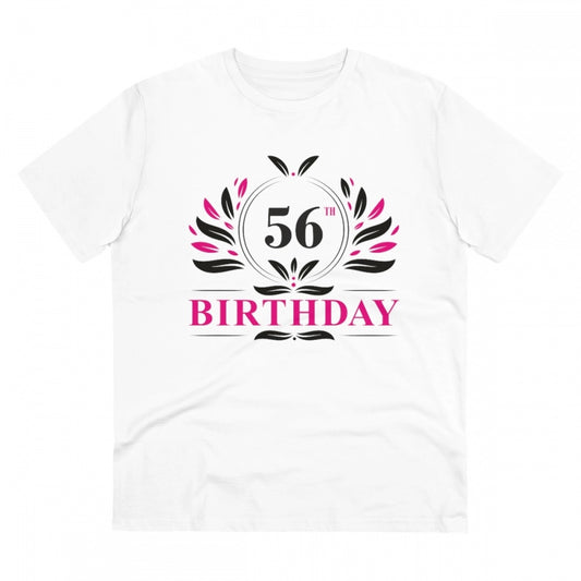 Men's PC Cotton 56th Birthday Printed T Shirt (Color: White, Thread Count: 180GSM)