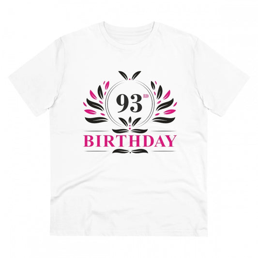 Men's PC Cotton 93rd Birthday Printed T Shirt (Color: White, Thread Count: 180GSM)