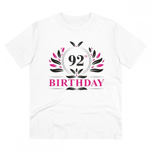 Men's PC Cotton 92nd Birthday Printed T Shirt (Color: White, Thread Count: 180GSM)