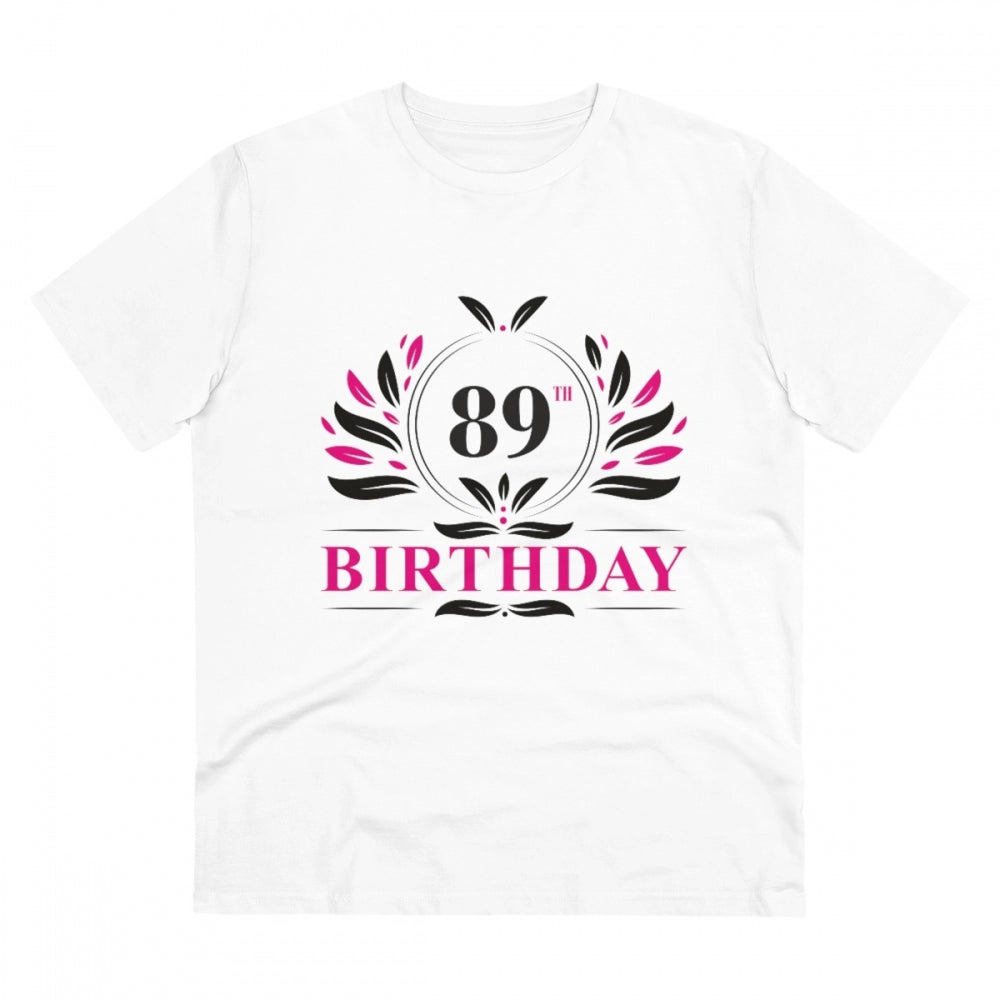 Men's PC Cotton 89th Birthday Printed T Shirt (Color: White, Thread Count: 180GSM)