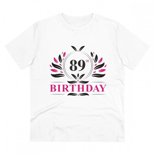 Men's PC Cotton 89th Birthday Printed T Shirt (Color: White, Thread Count: 180GSM)