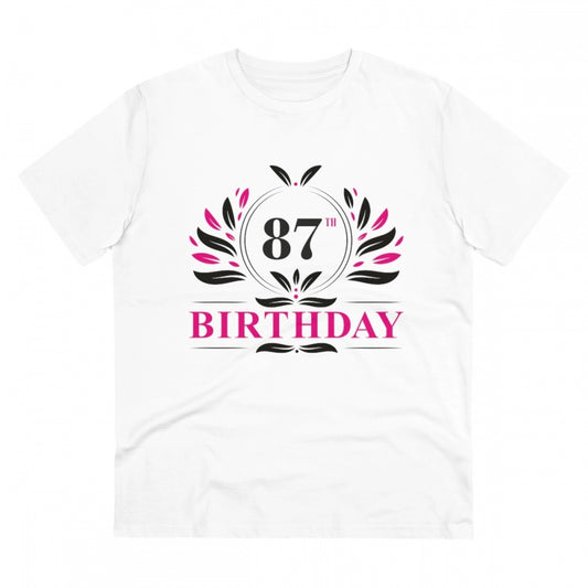 Men's PC Cotton 87th Birthday Printed T Shirt (Color: White, Thread Count: 180GSM)