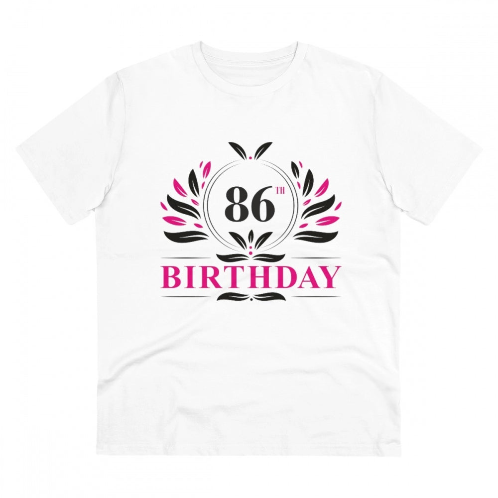 Men's PC Cotton 86th Birthday Printed T Shirt (Color: White, Thread Count: 180GSM)