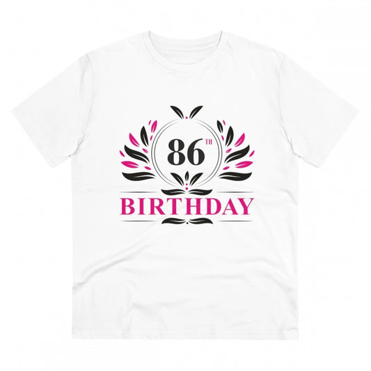 Men's PC Cotton 86th Birthday Printed T Shirt (Color: White, Thread Count: 180GSM)
