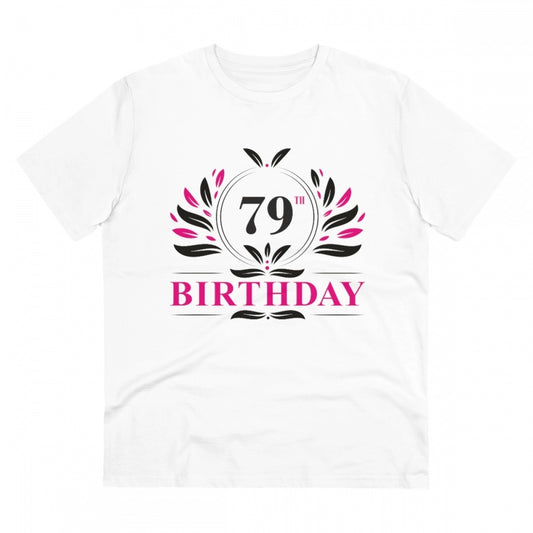 Men's PC Cotton 79th Birthday Printed T Shirt (Color: White, Thread Count: 180GSM)