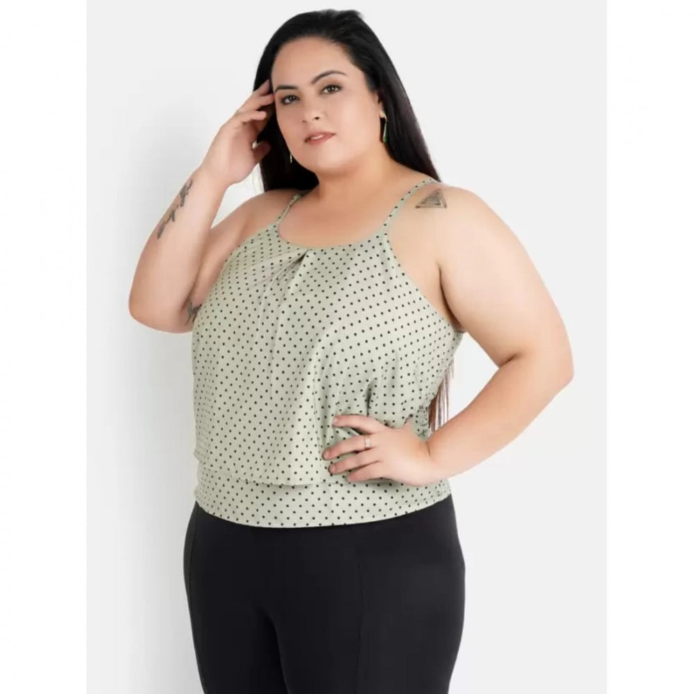 Women's Casual Sleeveless Polka Print Green Top (Color:Grey, Material:Crepe)