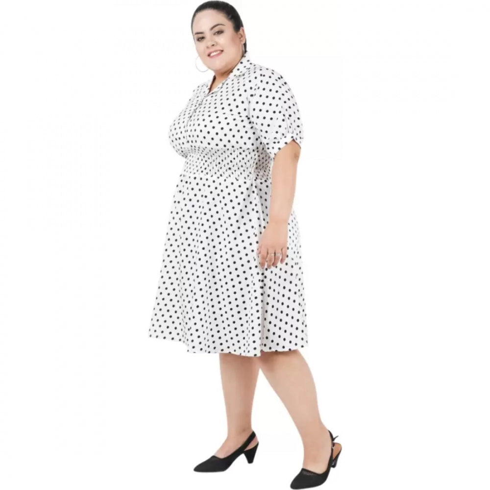 Women's Cinched Waist White Dress (Color:White, Material:Poly Crepe)