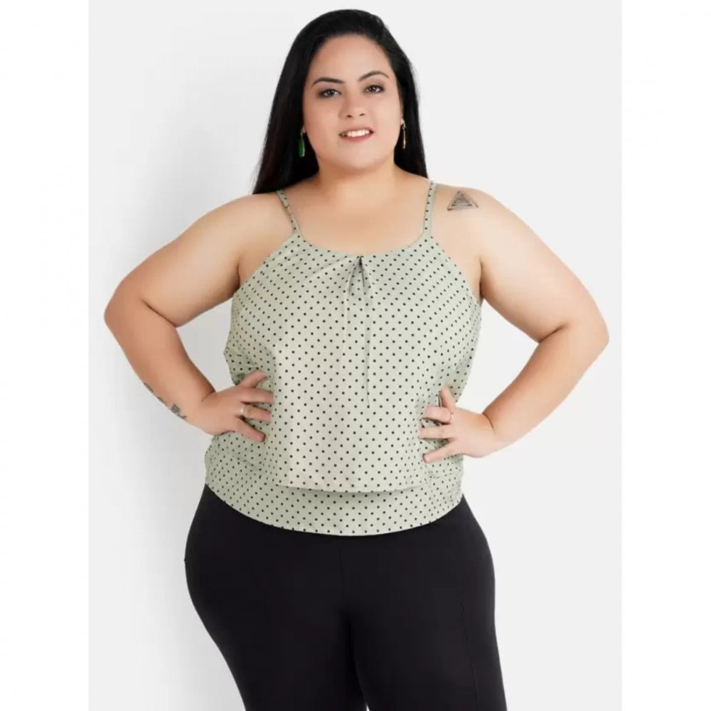 Women's Casual Sleeveless Polka Print Green Top (Color:Grey, Material:Crepe)