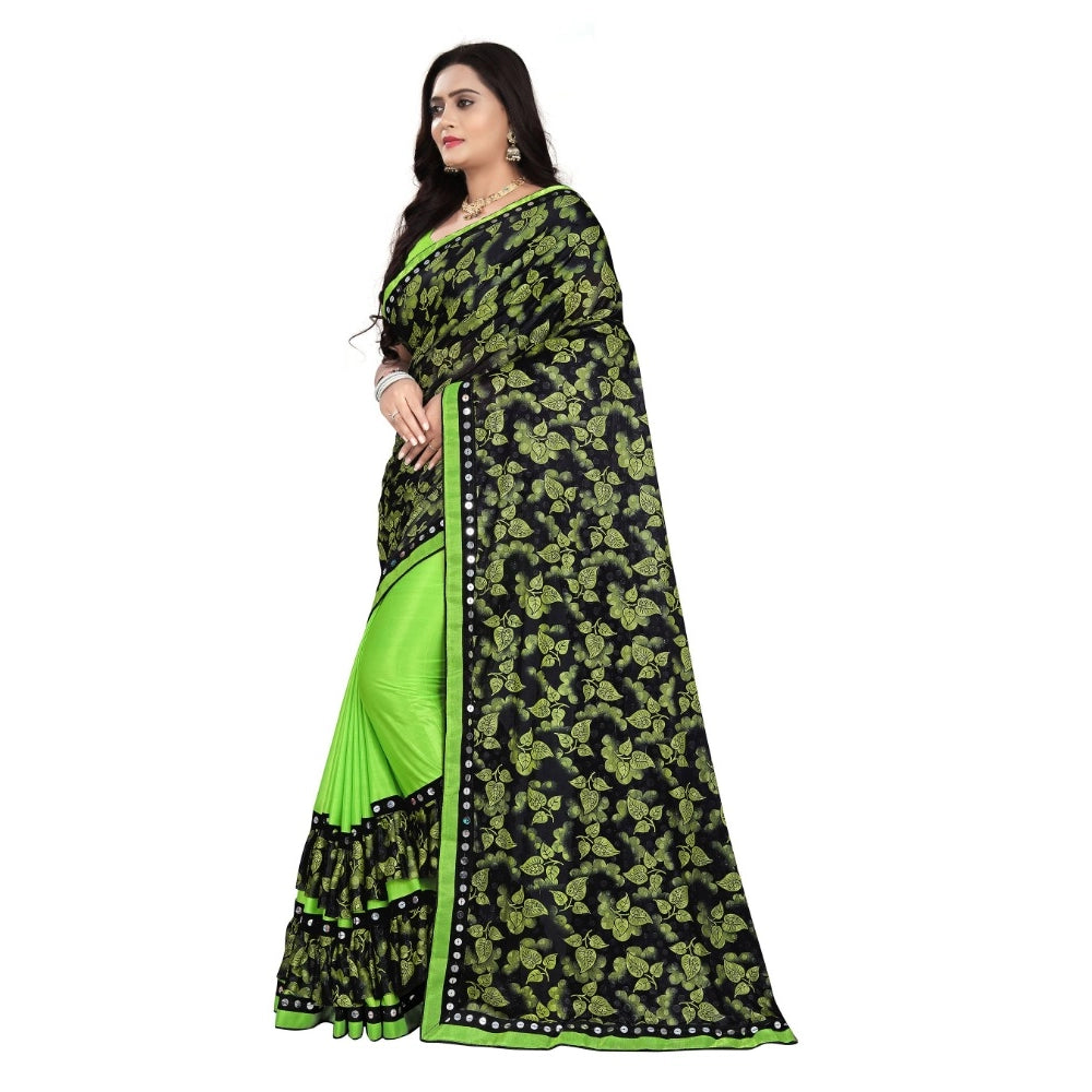 Women's Lycra Blend Saree with Blouse (Pista, 5-6 Mtrs)
