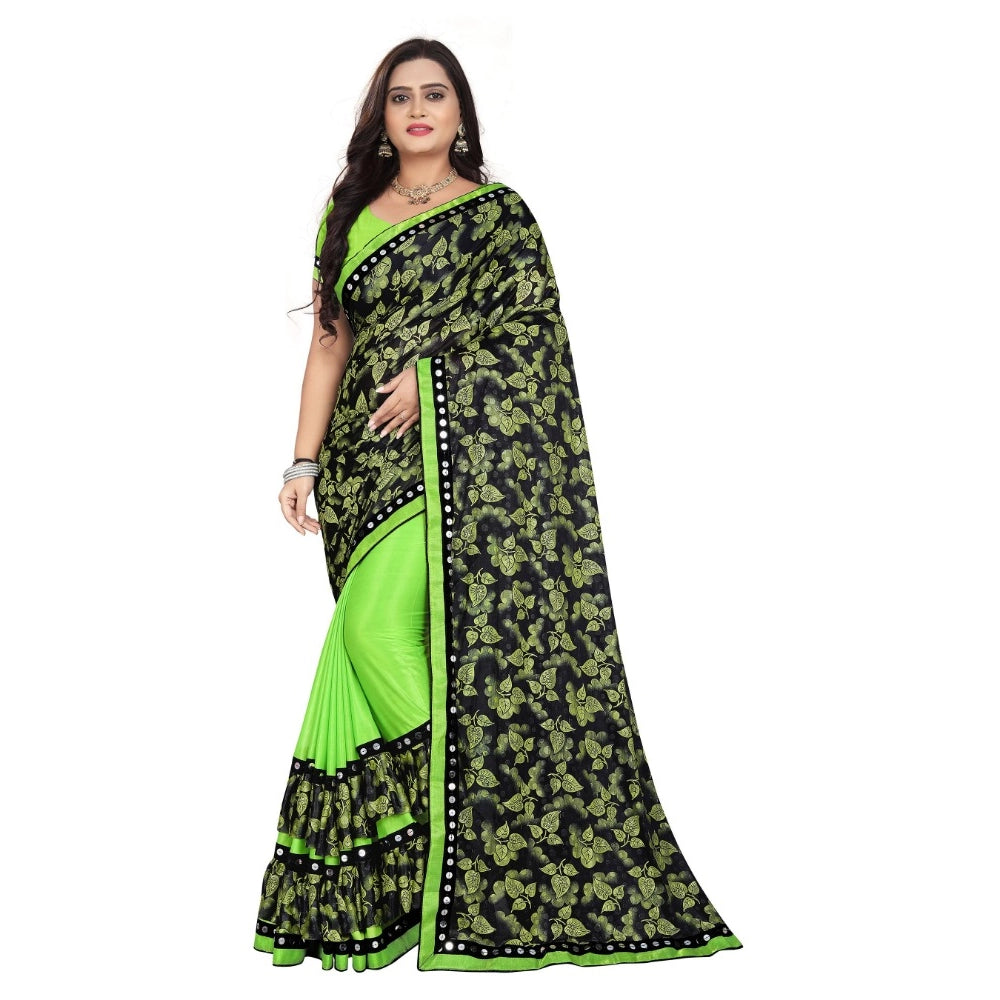 Women's Lycra Blend Saree with Blouse (Pista, 5-6 Mtrs)
